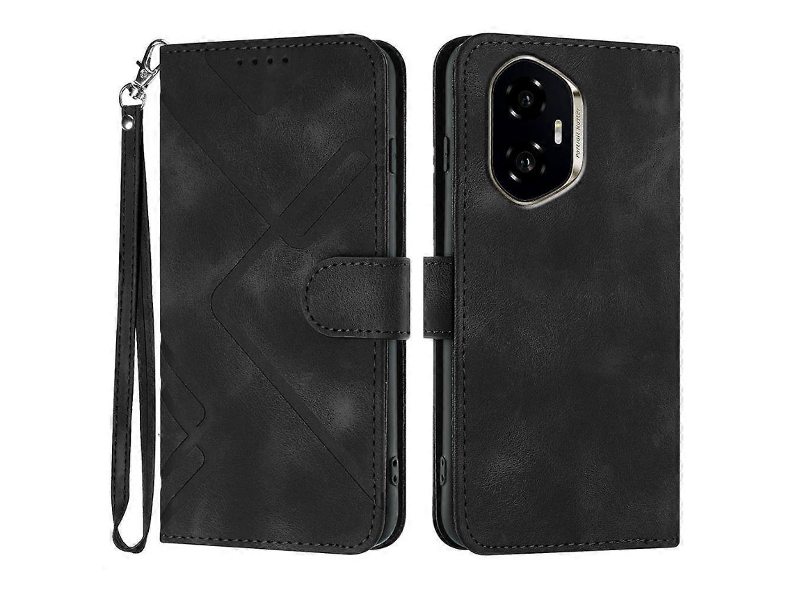 Capa De Celular De Couro Com Padrão De Linha E Toque De Pele