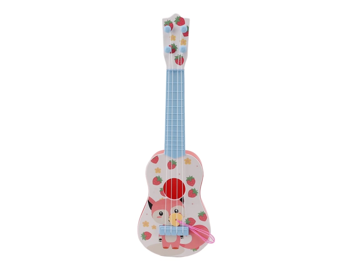 Ats brinquedo de Ukulele Simulado com 4 Cordas Ajustáveis, Instrumento Musical Portátil, Design de Desenho Animado, Cor Rosa
