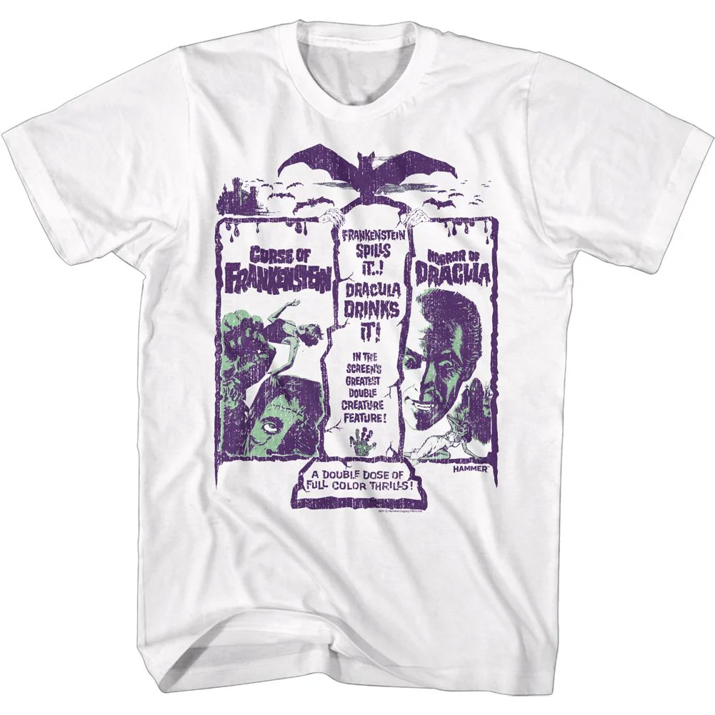 Unisex Adult T-shirt Rockinstone Horror Movies Double Creature Feature White Sizexxxl