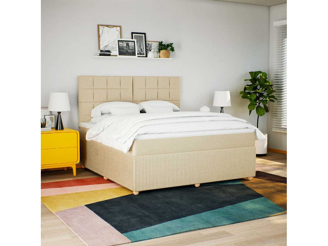 Vidaxl Cama Com Molas/colchão 180x200 Cm Tecido Cor Creme