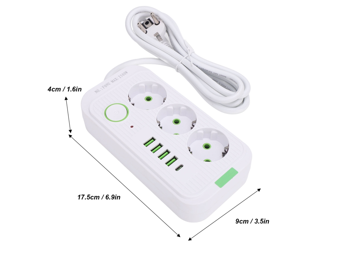 Laxiscreed Torpedo De Energia Europeu Com 3 Tomadas E 4 Portas Usb Para Carregamento Eficiente