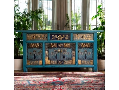 Aparador Vintage Azul Bege Cômoda Estilo Colonial Chinês Estilo Antigo Armário Lowboard Asiático Oriental Extremo Oriente Vintageasia