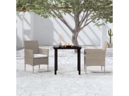 Vidaxl 3 Pcs Conjunto De Jantar Para Jardim C/ Almofadões Bege E Preto