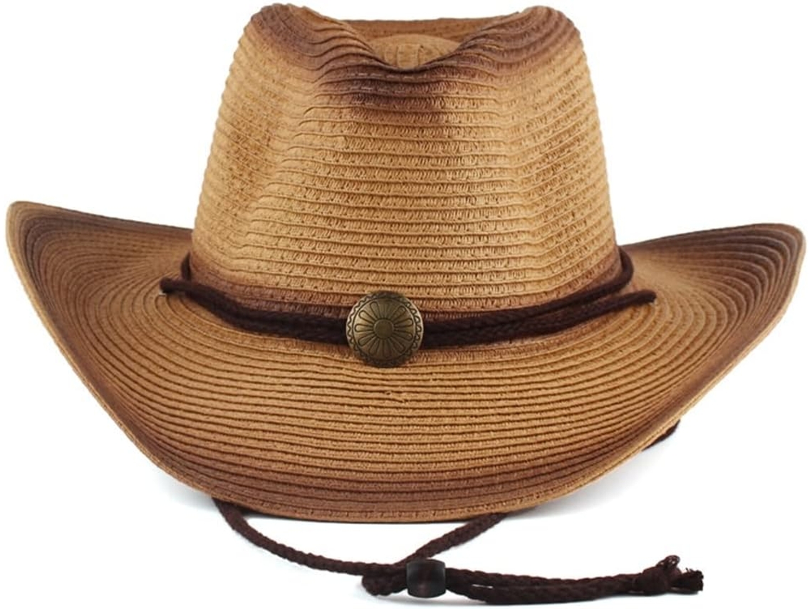 Palha Chapéu Estilo Ocidental Masculino, Modelo Outsider Panama Tavel, Cor Cáqui, Tamanho Único.