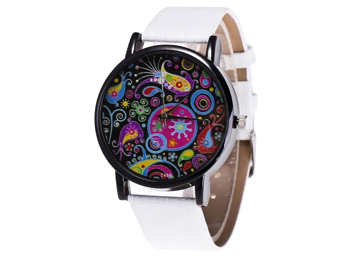 Relógio de pulso analógico de quartzo feminino Zhoulianfa com pulseira de PU (branco)