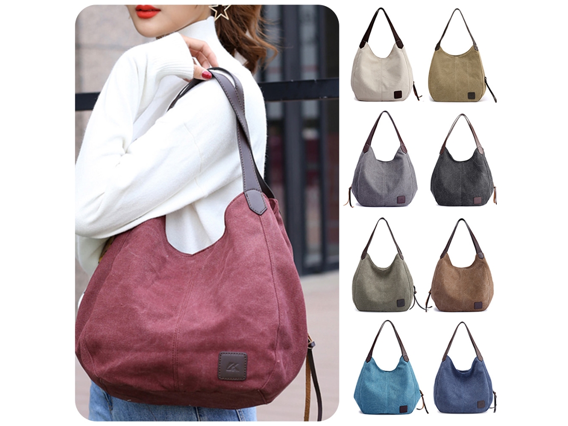 Bolsa Hobo Vintage de Lona com 3 Compartimentos Grande Capacidade Organizer para Férias