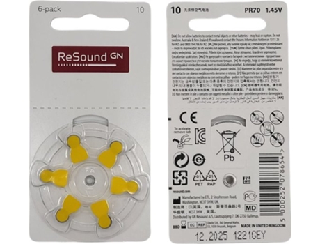 Baterias para Aparelhos Auditivos RESOUND P10 Adesivo Amarelo