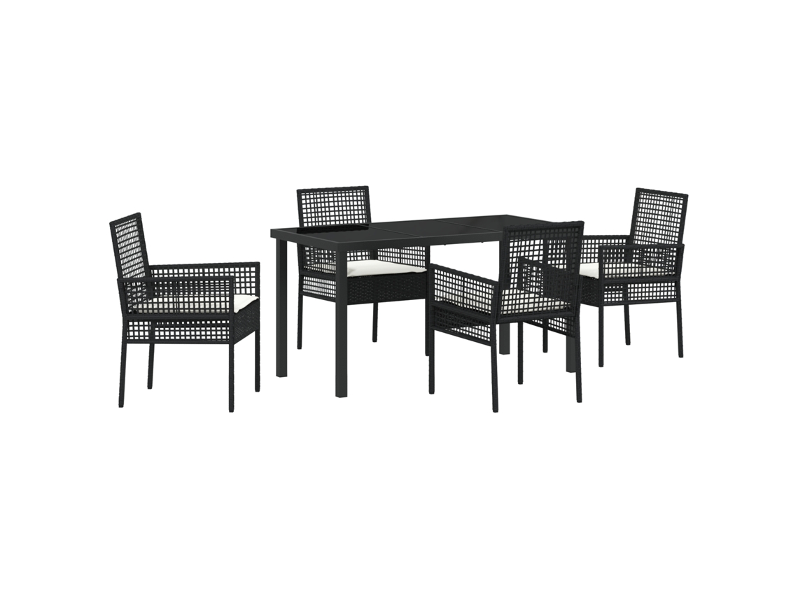 Conjunto 5 De Jantar De Vidaxl Para Jardim Com Almofadas Rattan Preto
