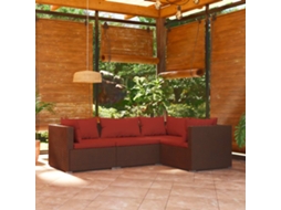 Vidaxl 4 Pcs Conjunto Lounge Jardim C/ Almofadões Vime Pe Castanho