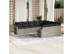 10 Pcs Conj. Sofás Jardim Com Almofadões Vime Pe Cinza Claro Dkd Home Decor