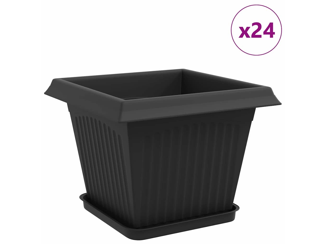 Conjunto 24 Vasos De Plantas Modernos Vidaxl Preto Plástico (28,5 X 28,5 X 22 Cm)