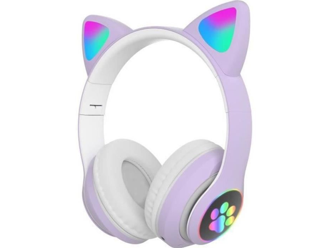 Dfg17714-Fones de Ouvido Bluetooth Sem Fio com Microfone Luz de Flash Orelhas de Gato Fofas Fone de Ouvido de Música Estéreo para Crianças YWEI
