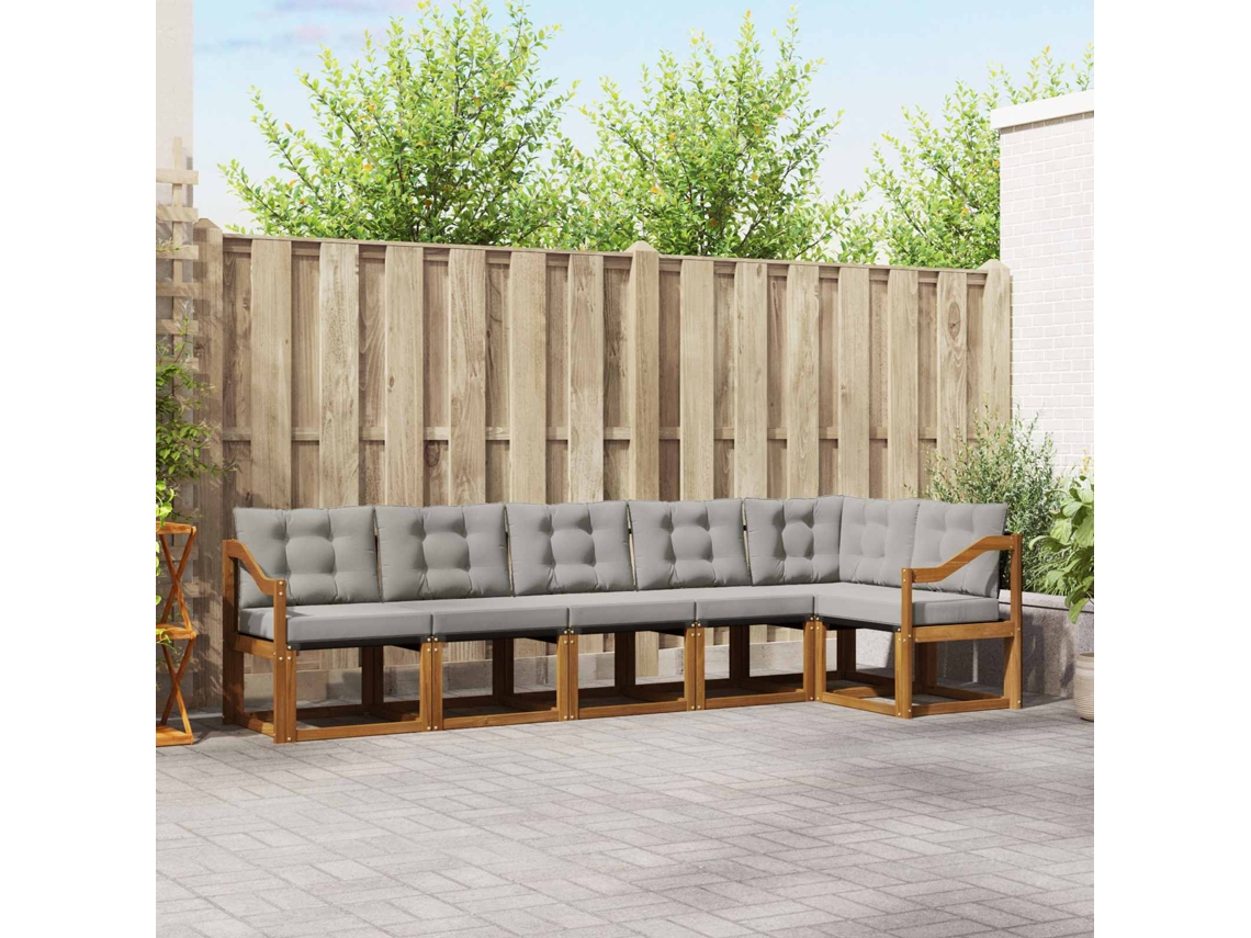 Vidaxl Conjunto De Sofás Para Exterior 6 Unid. Cinza Natural E Claro