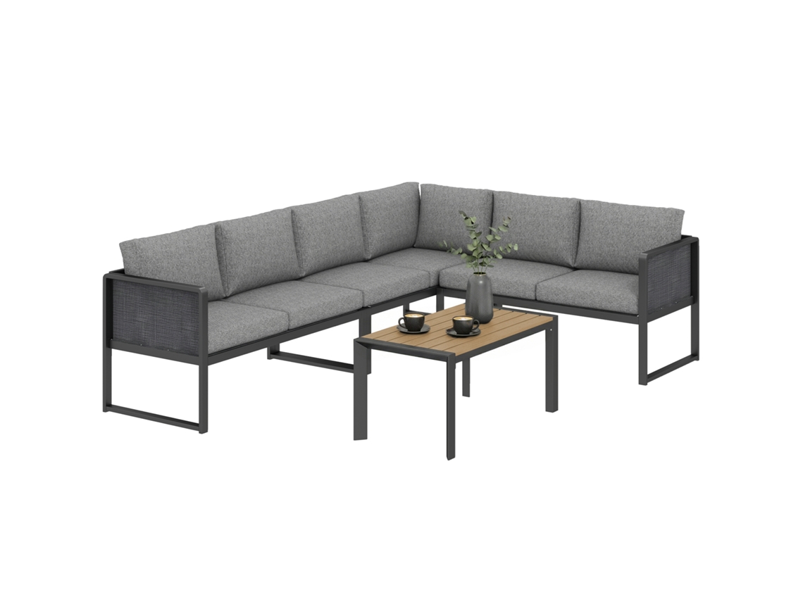 Móveis de jardim modulares para 6 pessoas com sofás, mesa de centro e almofadas escuro cinza | S/MARCA