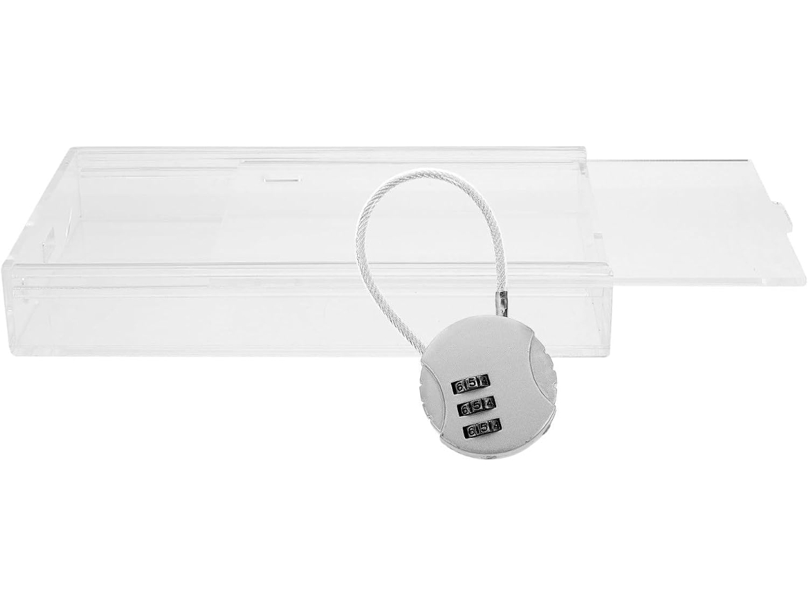 Cofre Portátil Para Celular Com Trava Deslizante De Combinação, Acrílico, 18×10×2cm, Ideal Para Estudantes