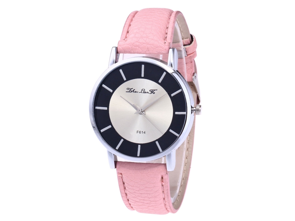 Relógio de pulso masculino analógico de quartzo com pulseira de PU, design moderno (rosa)