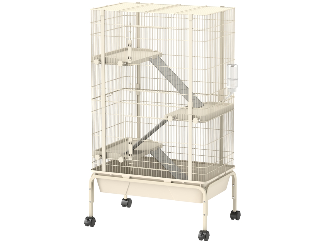 Gaiola para pequenos animais com 4 níveis, tigela, garrafa, 88x48x150,5cm Bege