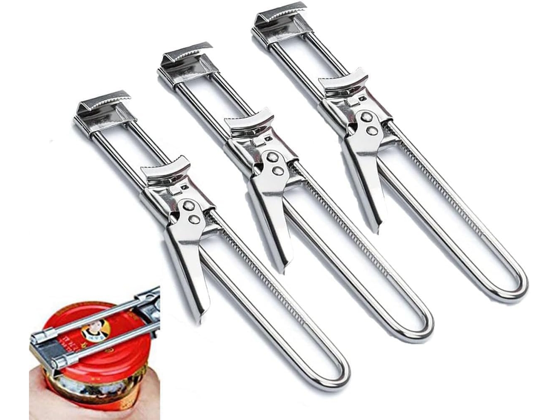Abre-latas Multifuncional, Ajustável, Em Aço Inoxidável, Acessório De Cozinha.(3 Peças) Prata Hexinyigjly