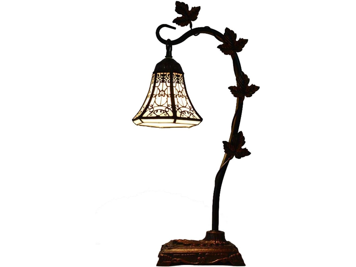 Luminária De Mesa Estilo Tiffany Com Pescoço Ganso Em Vitral Pastoral Motivos Vinhas, Luminária De Mesa Vintage