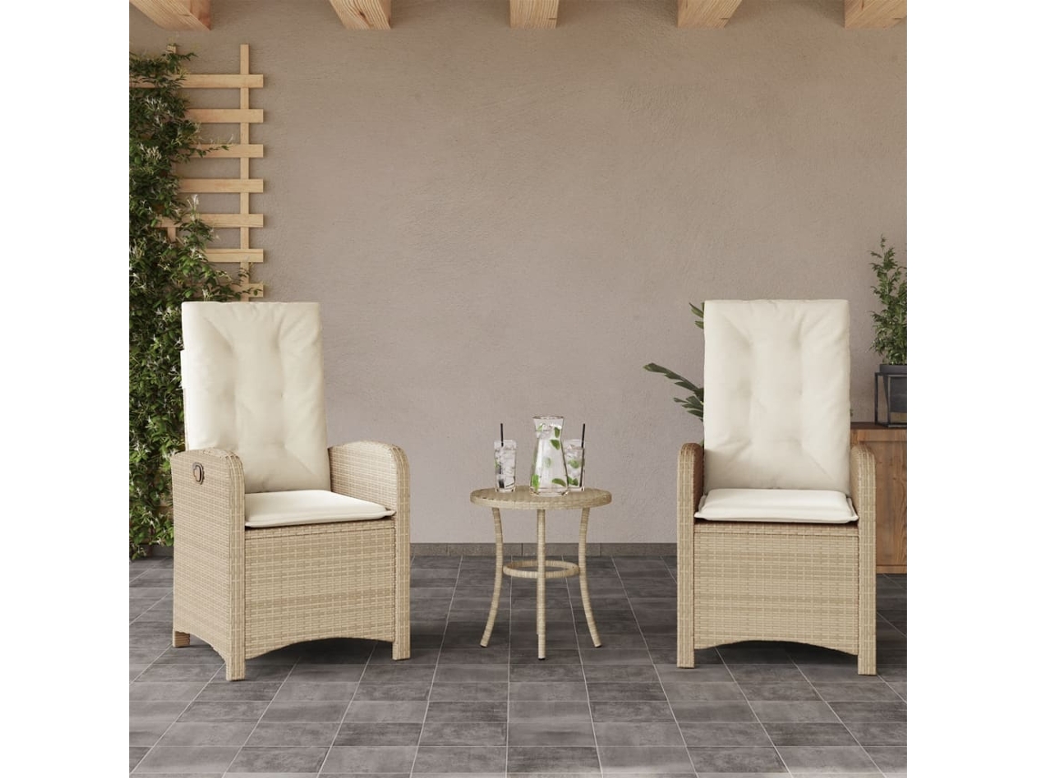 Vidaxl Cadeiras De Jardim Reclináveis 2 Pcs C/ Almofadões Vime Pe Bege