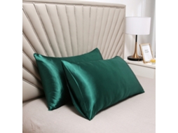 Conjunto de 2 Peças de Fronha de Seda Conjunto de Fronha de Cetim de Seda Gelada-Verde Esmeralda A