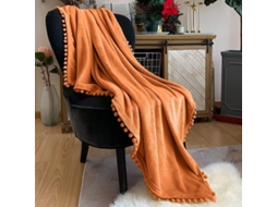 2026 manta Flanela com Babados de Pompons Leve e Suave para Sofá cama, Todas as Estações, Laranja, 51x59 Polegadas