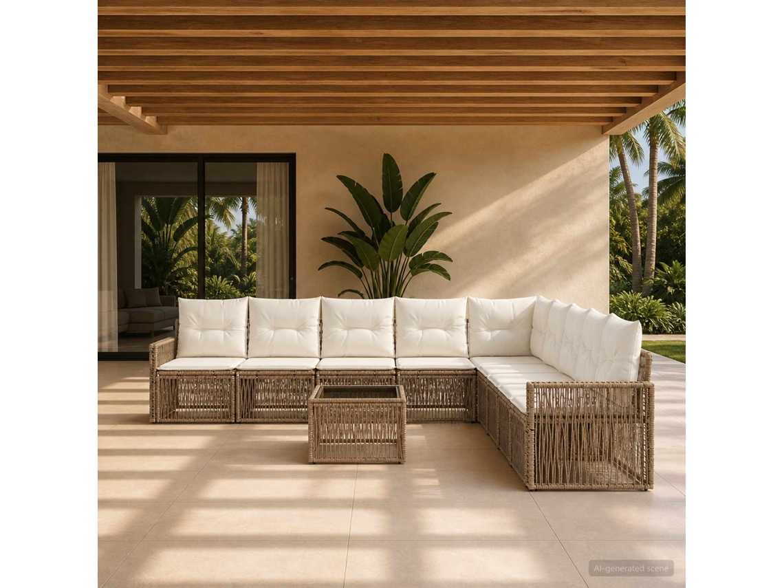 Vidaxl Conjunto De Sofá De Jardim 10 Pcs Bege E Branco Creme Vime Pe