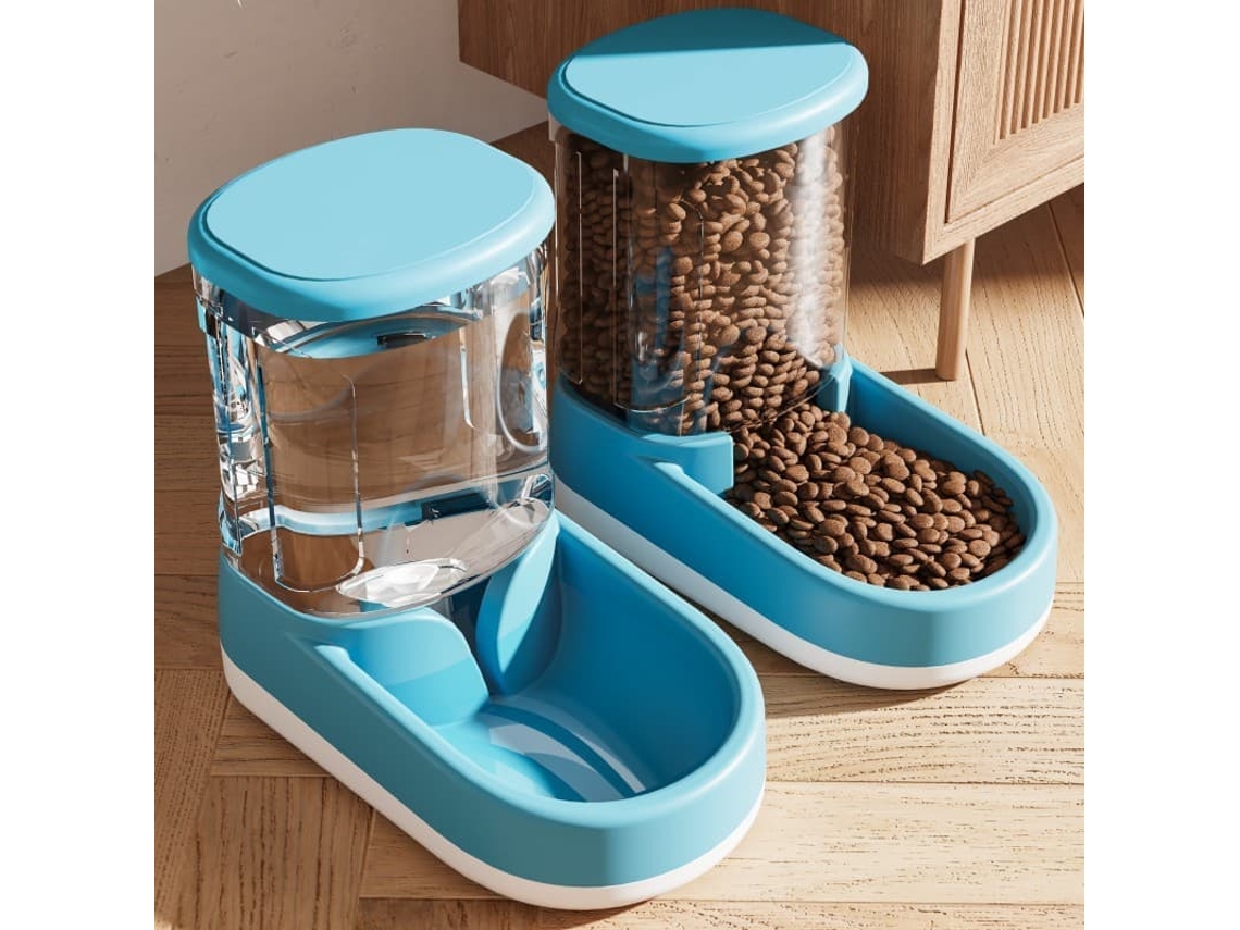 Dispensador Automático de Água e Comida para Cães, Gatos, 2 Tigelas de 3, Azul AQUAFORGE