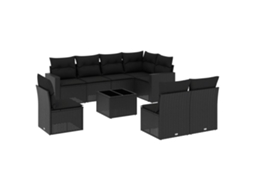 Maison Exclusive - 9 Pcs Conjunto De Sofás P/ Jardim C/ Almofadões Vime Pe Preto