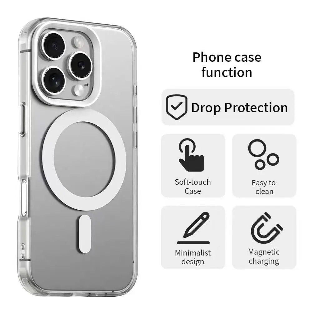 Capa Protetora Magnética Fosca (para Iphone 14 Pro Branco) Com Moldura Magsafe Para A Câmera, Capa Rígida.