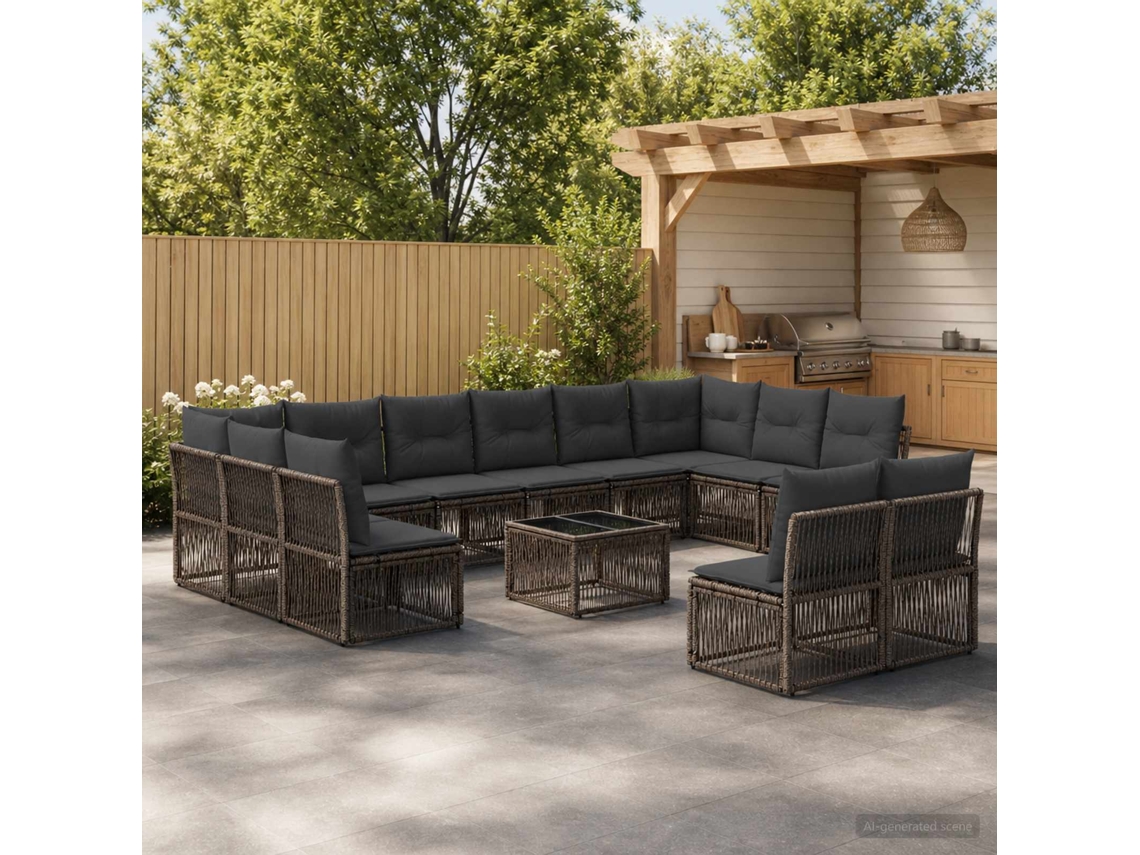 Vidaxl Conjunto De Sofá De Jardim 13 Unid. Cinzento Vime Pe
