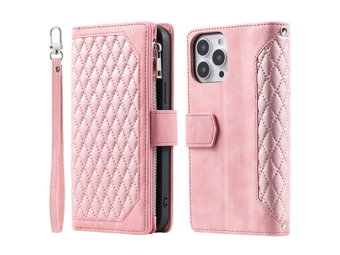 Capa Inch Para Iphone 13 Pro Pele Sintética Magnética Rosa