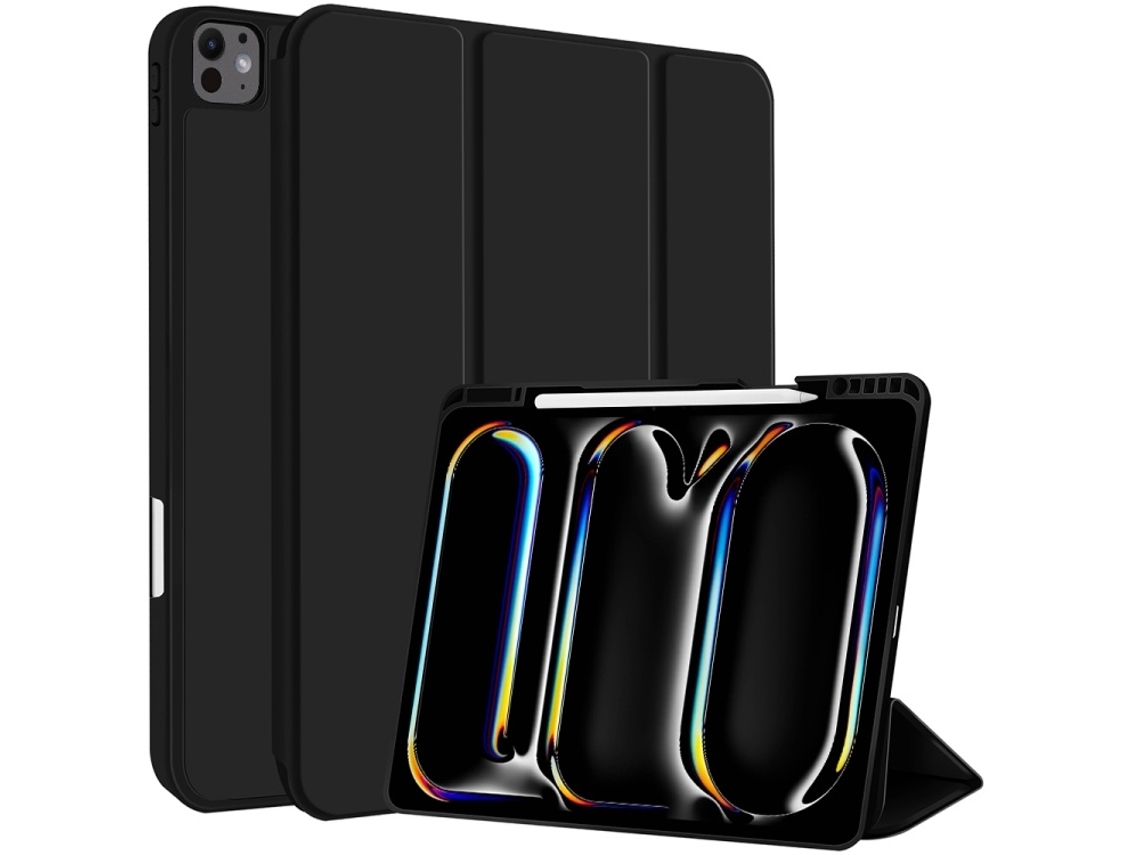 Capa Para Ipad 7 10.2 Pol. Com Porta-caneta Em 3 Dobras Preta