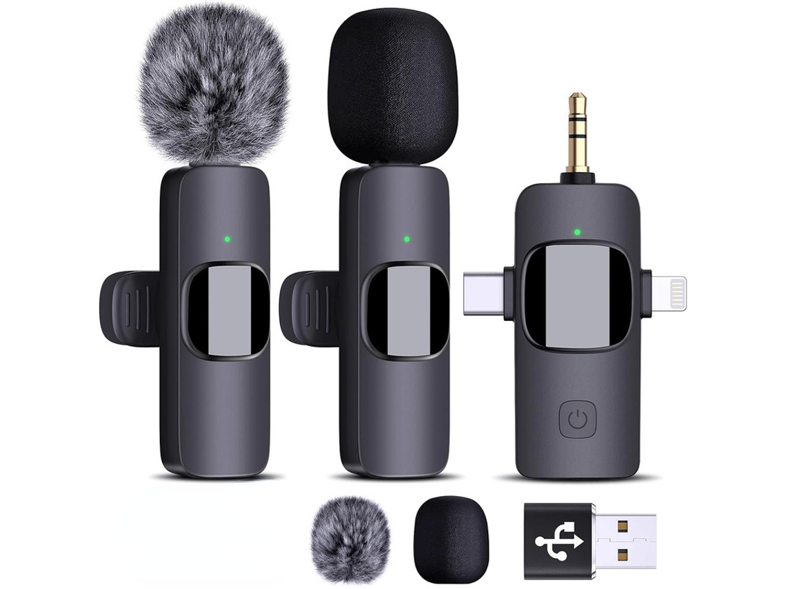 Novos Microfones De Lapela Sem Fio Duplos Compatíveis Com Iphone, Android, Câmera, Laptop, Pc, Microfone Clipe Três Em Um Aquaforge