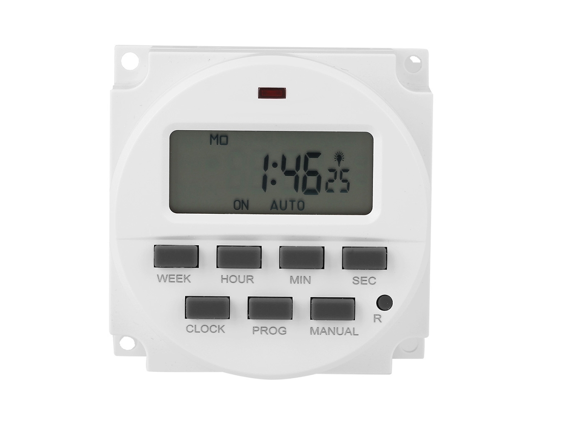 Timer LCD Programável Semanal com Bateria Recarregável para Iluminação e Relé de Tempo