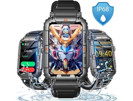 Relógio Inteligente Esporte Militar Retângulo Bluetooth Chamada À Prova Dip68 Água Ip68 Dreno Tela Grande Ips 1.57 Hd Zn Liga Caso