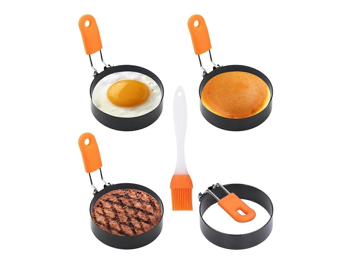 Conjunto De 4 Anéis Para Ovos Fritos, 7, 6 Cm, Em Aço Inoxidável, Com Alças Dobráveis