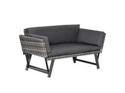Sofá de Jardim 2 lugares em Rattan cinza 129x63x67 cm com almofadas e braços rebatíveis | S/MARCA