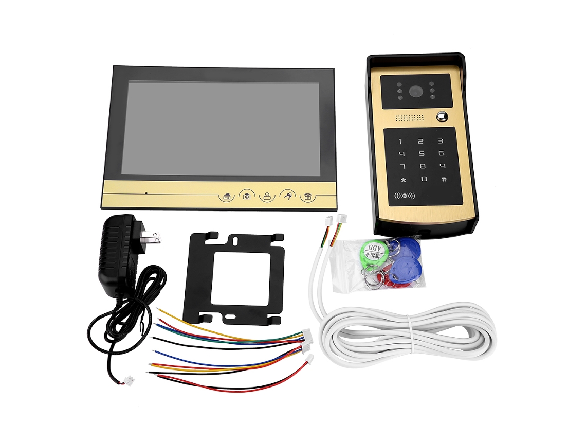 Câmera de vídeo porteiro com visão noturna LCD colorida de 9", 100-240 V, dourada, UE