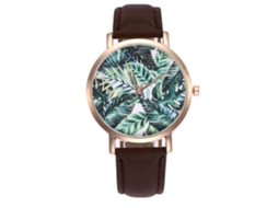 Relógio de quartzo moderno com pulseira de couro, novo estilo para mulheres e meninas (marrom)