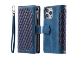 Capa Inch Para Iphone 13 Pro Pele Sintética Magnética Azul