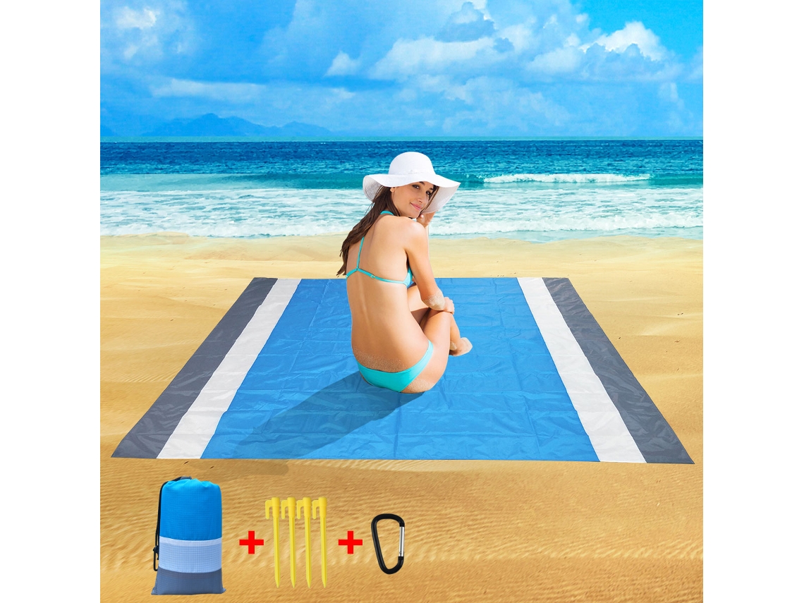 Tapete De Praia Antiareia Impermeável 200x140cm , Para Praia,campismo,piqueniquecaminhadas Azul Claro Hexinyigjly