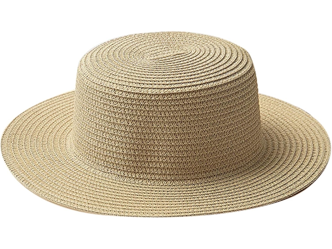 Chapéu De Palha Dobrável Feminino Grande Para Praia, Bege, Design Simples E Elegante, Tamanho Único