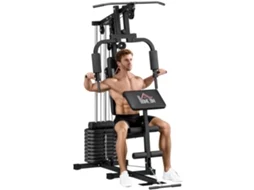 Estação de Fitness Multifuncional Power Tower com Pesos de Até 45kg e Banco Acolchoado. 135x103x210cm Ge
