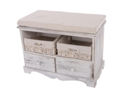 Banco de Madeira Com 2 Cestos E Gavetas Branco 42X62X33Cm Ban04024 MOBIKASA