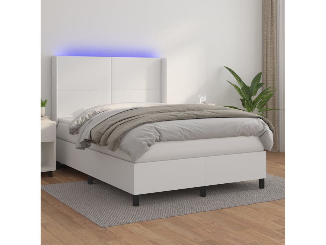 Cama Box Spring C/colchão/led 140x200cm Couro Artificial Branco