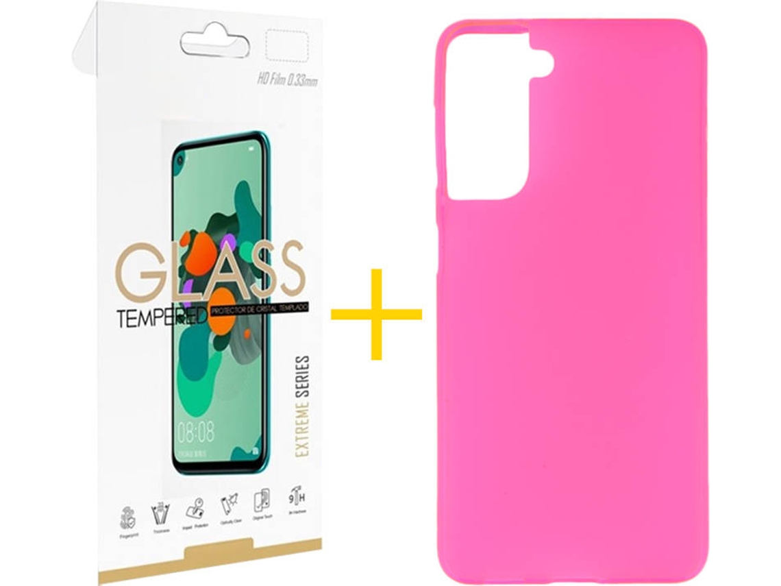 Capa e Película de Vidro Samsung S21 SKYHE Silicone Liso Rosa