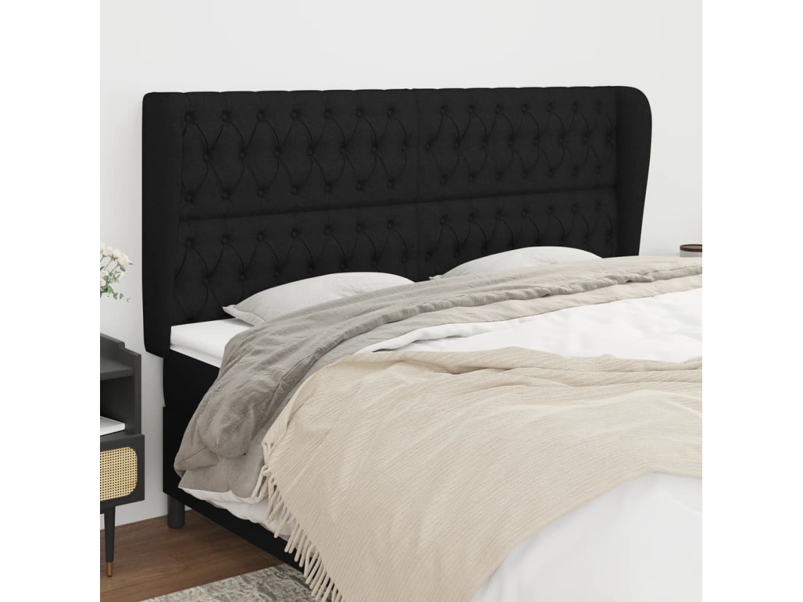 Vidaxl Cabeceira De Cama C/ Abas Tecido 183x23x118/128 Cm Preto