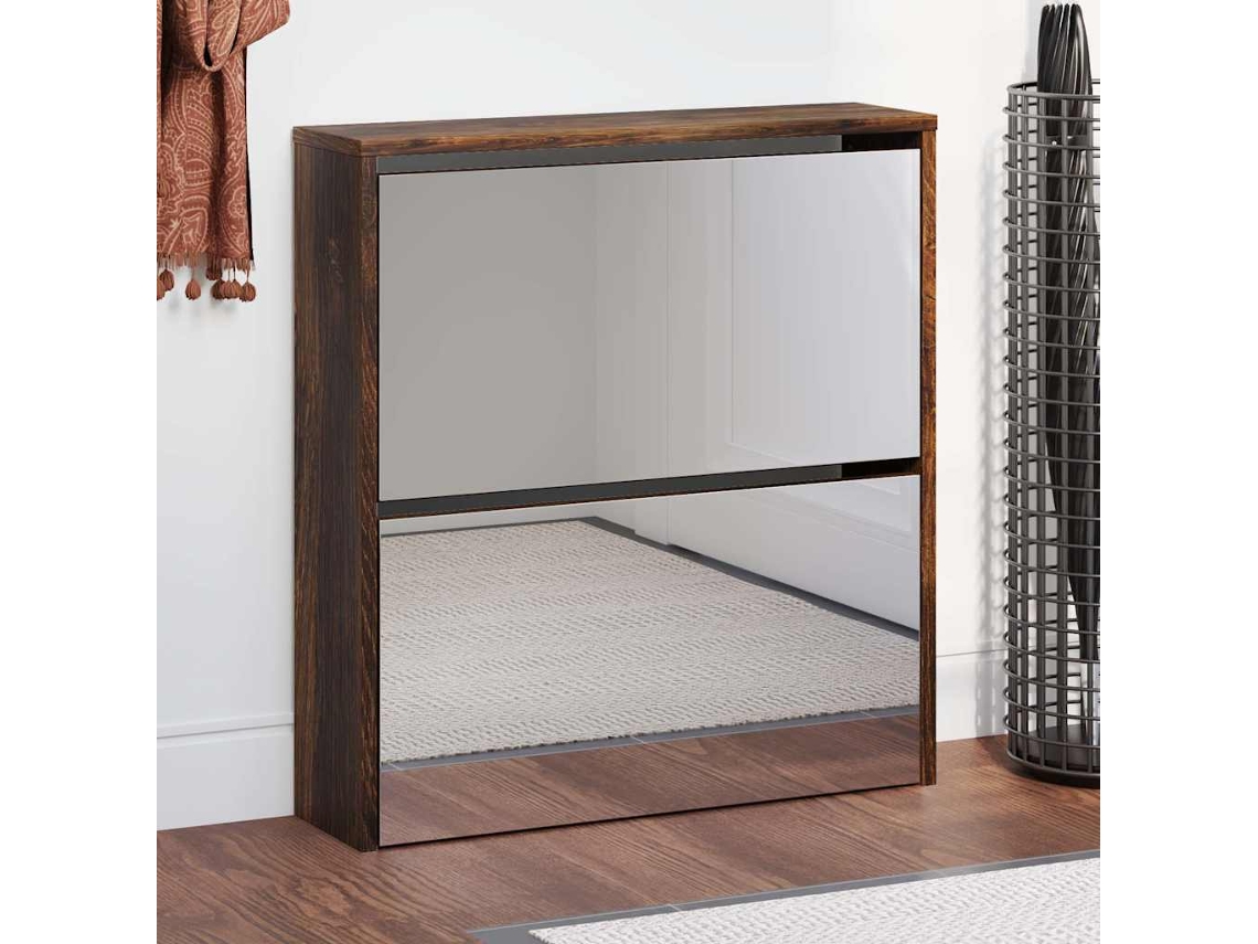 Vidaxl Sapateira Com Espelho 2 Divisórias 63x17x67cm Carvalho Fumado