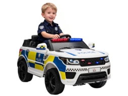Carro Infantil Elétrico de Polícia 12V Bluetooth Usb Luz Sirene 110x68x52cm Branco S/MARCA